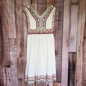 Sundance Ivory Midi Dress with Multicolor Embroidery